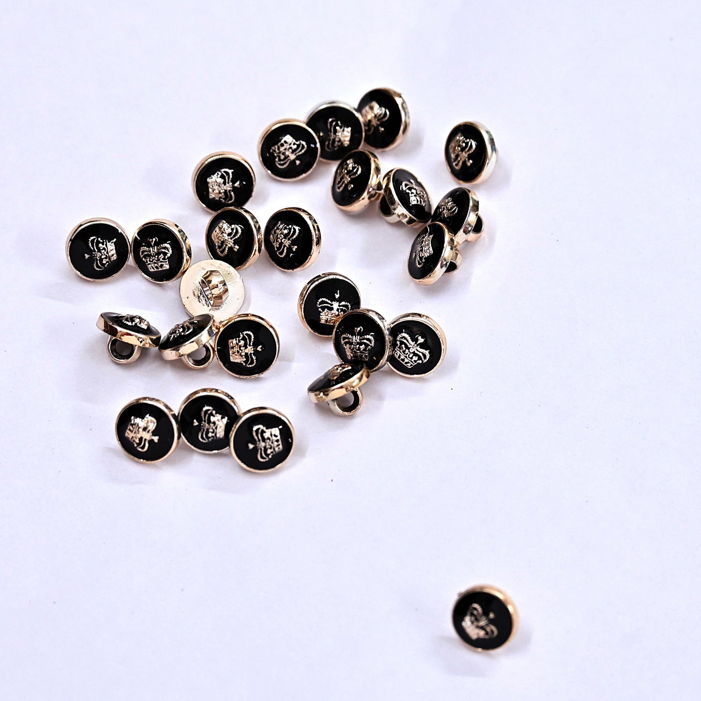 Indian Black & Golden Buttons Set of 24, 10mm Small Single Hole Buttons, Metal Shank Buttons for Shirts Jackets Sewing DIY Crafts