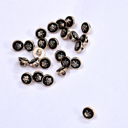 Indian Black & Golden Buttons Set of 24, 10mm Small Single Hole Buttons, Metal Shank Buttons for Shirts Jackets Sewing DIY Crafts