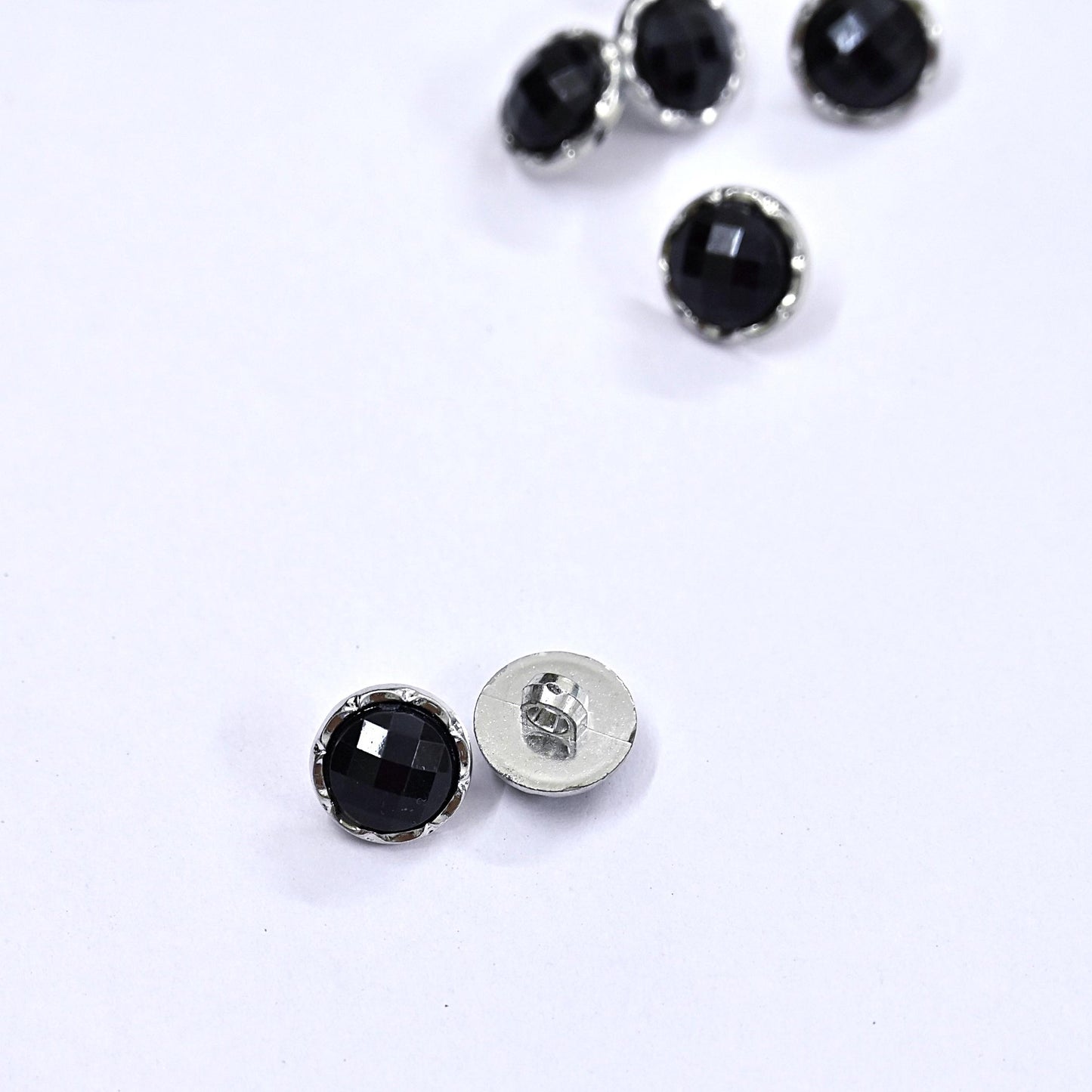 Silver & Black Crystal Shank Buttons Set of 24, 10mm Rhinestone Buttons, Decorative Sewing Buttons for Shirts Jackets DIY Craft Supplies