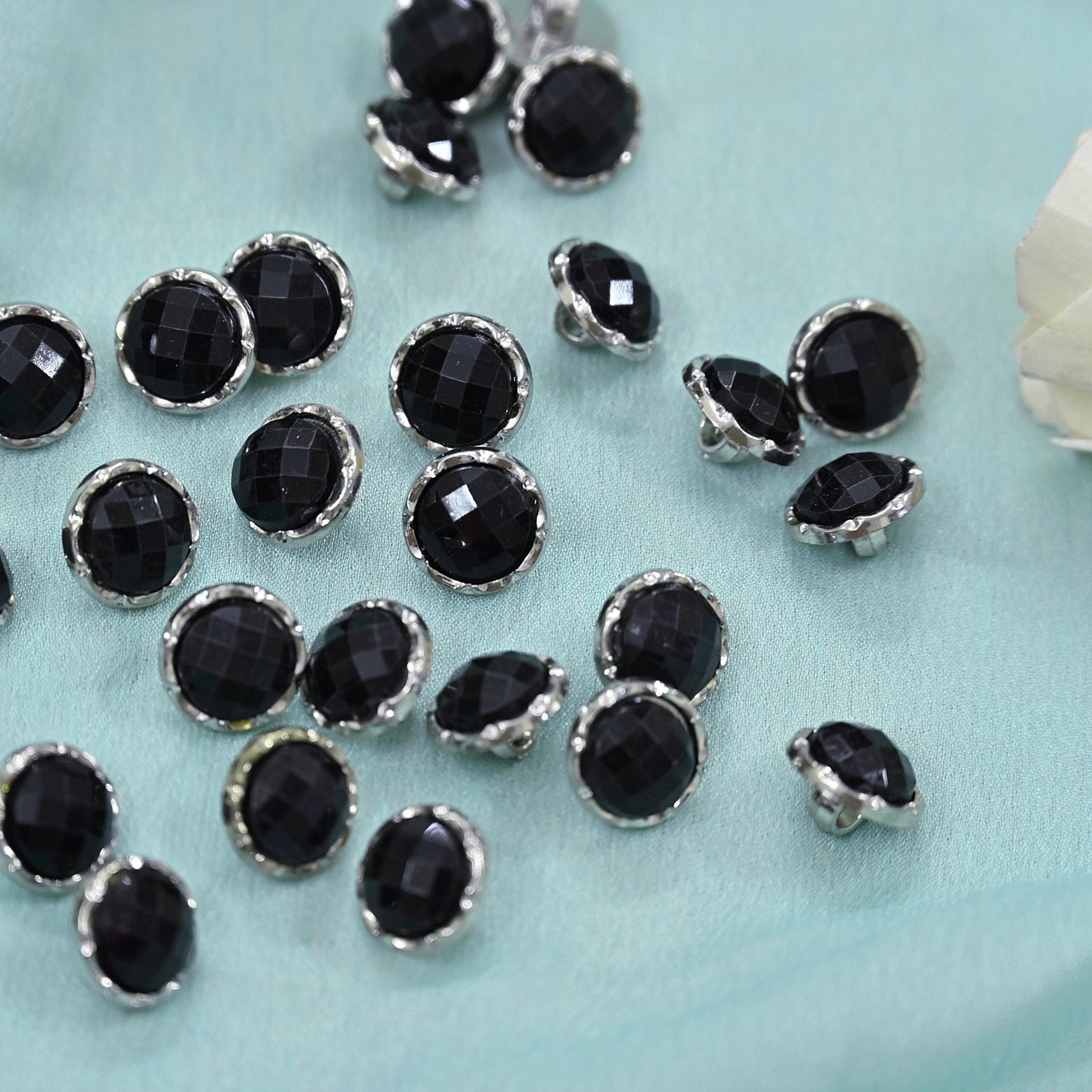 Silver & Black Crystal Shank Buttons Set of 24, 10mm Rhinestone Buttons, Decorative Sewing Buttons for Shirts Jackets DIY Craft Supplies