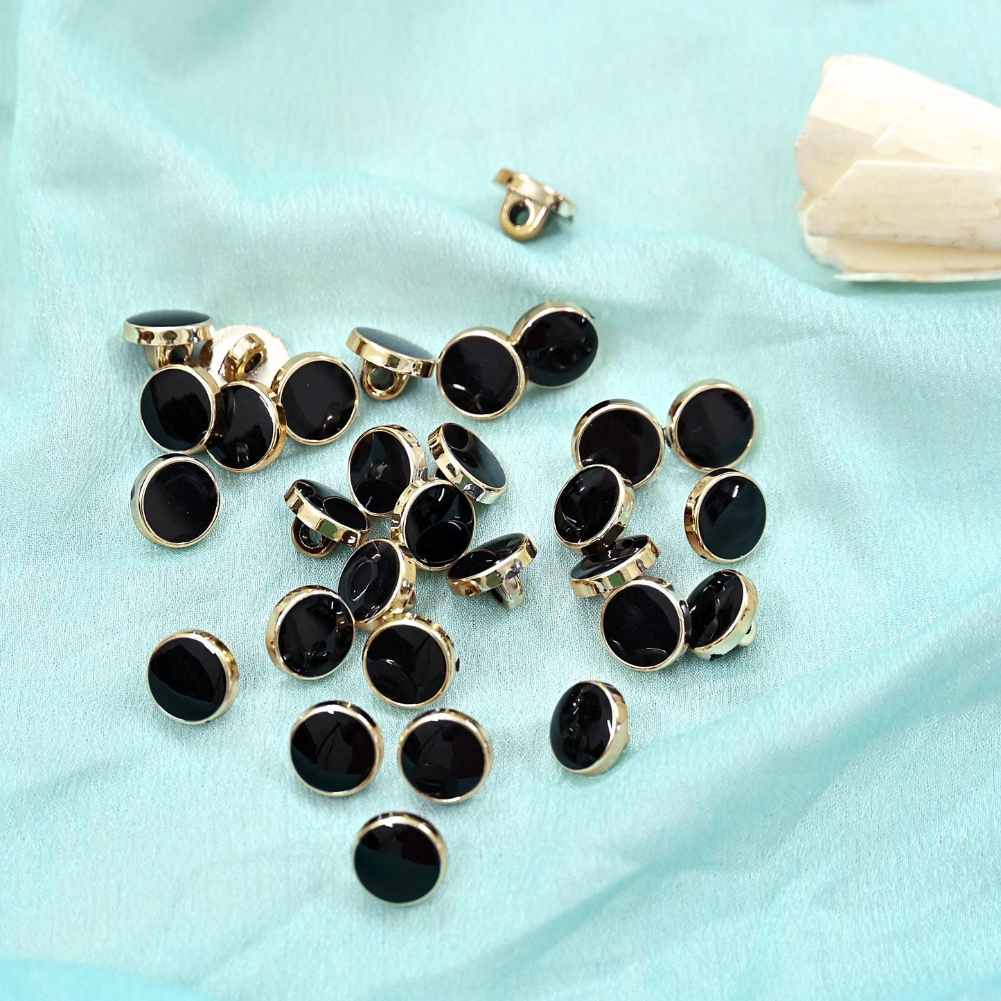 Indian Black & Golden Buttons Set of 24, 10mm Small Single Hole Buttons, Metal Shank Buttons for Shirts Jackets Sewing DIY Crafts