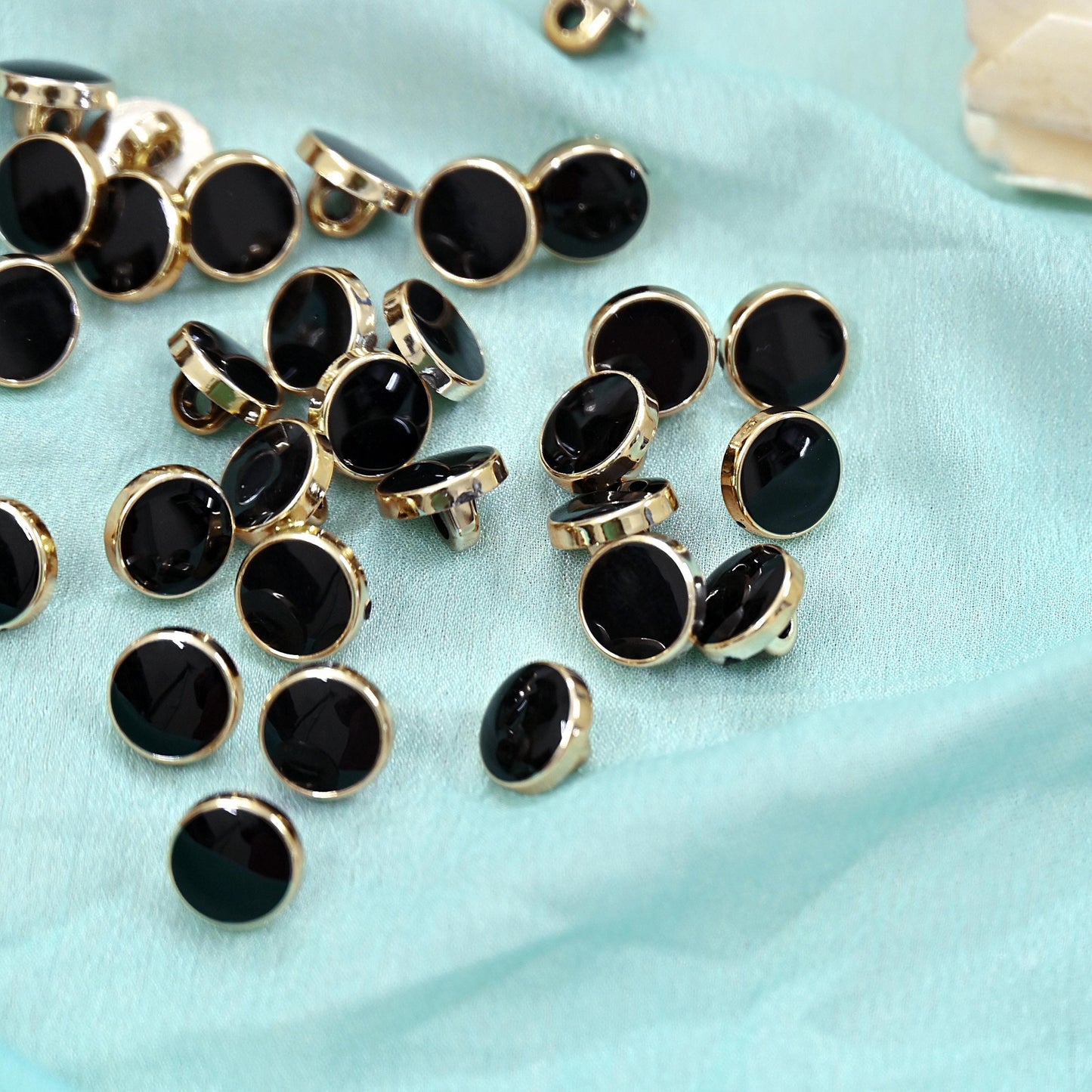 Indian Black & Golden Buttons Set of 24, 10mm Small Single Hole Buttons, Metal Shank Buttons for Shirts Jackets Sewing DIY Crafts