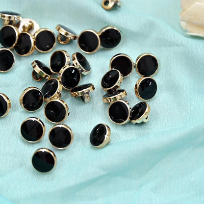 Indian Black & Golden Buttons Set of 24, 10mm Small Single Hole Buttons, Metal Shank Buttons for Shirts Jackets Sewing DIY Crafts