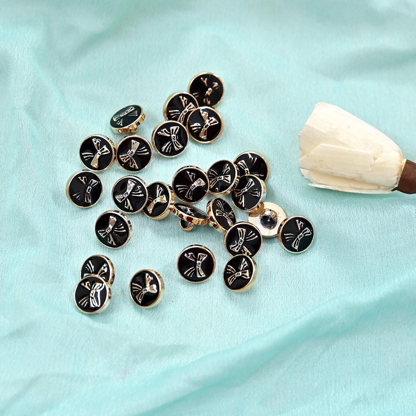 Indian Black & Golden Buttons Set of 24, 10mm Small Single Hole Buttons, Metal Shank Buttons for Shirts Jackets Sewing DIY Crafts