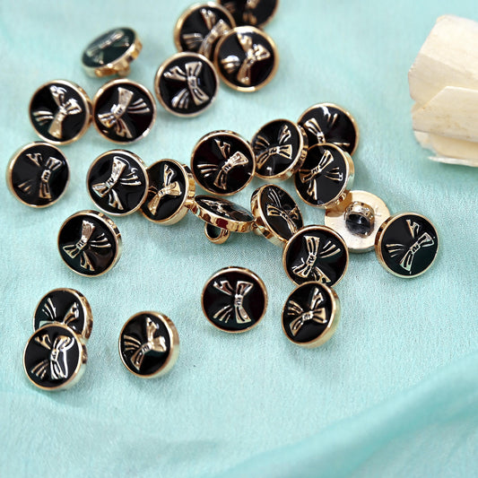 Indian Black & Golden Buttons Set of 24, 10mm Small Single Hole Buttons, Metal Shank Buttons for Shirts Jackets Sewing DIY Crafts
