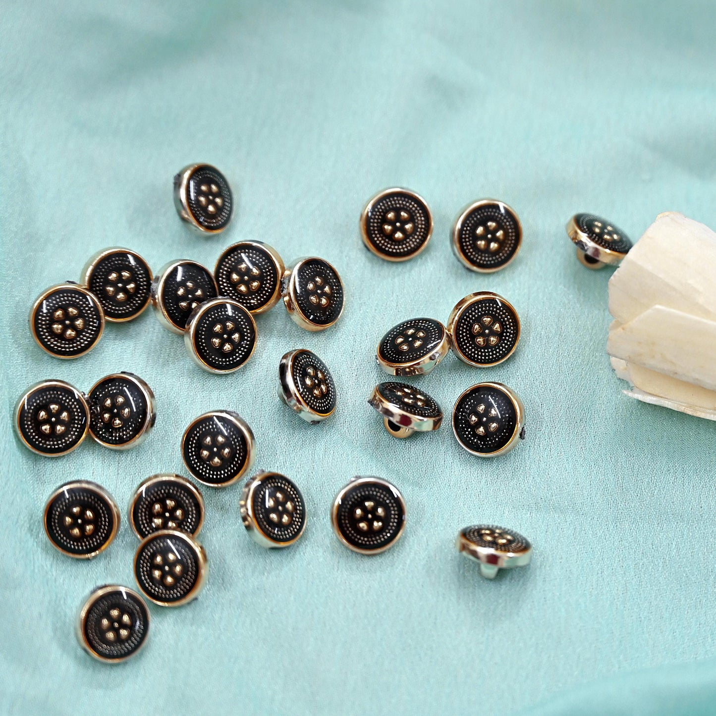 Indian Black & Golden Buttons Set of 24, 10mm Small Single Hole Buttons, Metal Shank Buttons for Shirts Jackets Sewing DIY Crafts