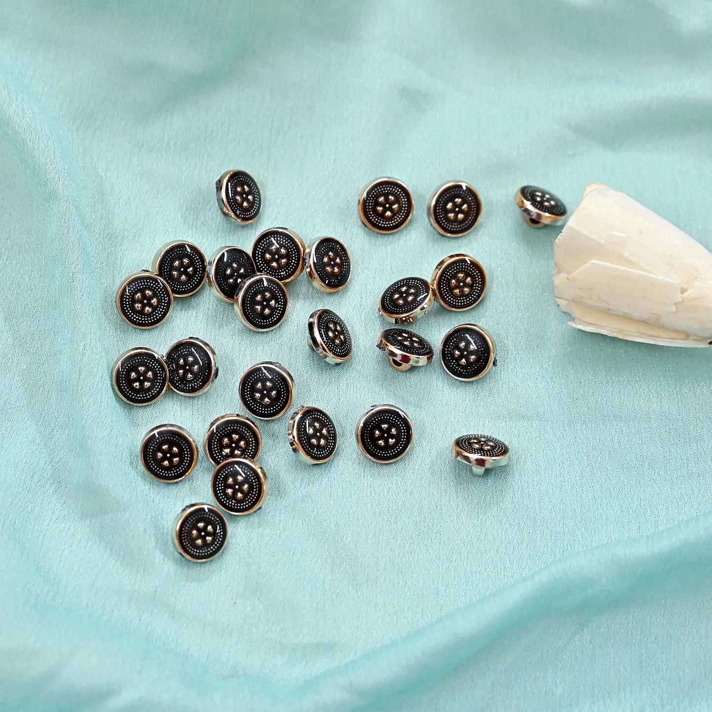 Indian Black & Golden Buttons Set of 24, 10mm Small Single Hole Buttons, Metal Shank Buttons for Shirts Jackets Sewing DIY Crafts