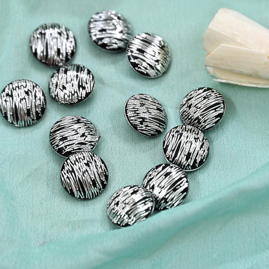 Indian Black & Silver Shank Buttons Set of 12, 17mm Decorative Buttons, Vintage Style Shirt Jacket Buttons, Sewing Craft Supplies