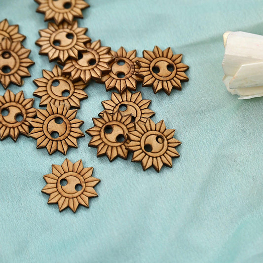 Vintage Wooden Sun Buttons Set of 15, 23mm Natural Wood Sewing Buttons, Rustic DIY Craft Buttons for Shirts Jackets Decor