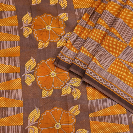 Indian Vintage Sari Brown Printed 100% Pure Cotton Saree Craft Fabric 5Yd Soft Sewing Sarong Wrap Boho Dress Making Quilting