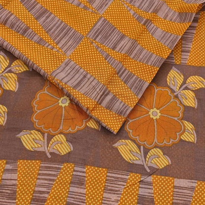 Indian Vintage Sari Brown Printed 100% Pure Cotton Saree Craft Fabric 5Yd Soft Sewing Sarong Wrap Boho Dress Making Quilting