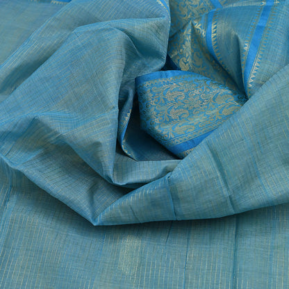 Indian Vintage Sari Beige & Blue 100% Pure Silk Hand Woven Sarees Craft Fabric 5Yd Ethnic Sewing Dress making Crafting Quilting Upcycle