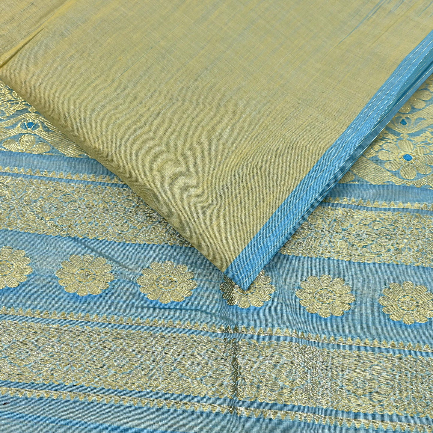 Indian Vintage Sari Beige & Blue 100% Pure Silk Hand Woven Sarees Craft Fabric 5Yd Ethnic Sewing Dress making Crafting Quilting Upcycle