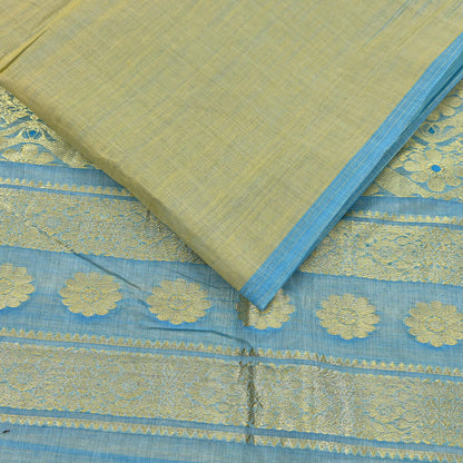 Indian Vintage Sari Beige & Blue 100% Pure Silk Hand Woven Sarees Craft Fabric 5Yd Ethnic Sewing Dress making Crafting Quilting Upcycle