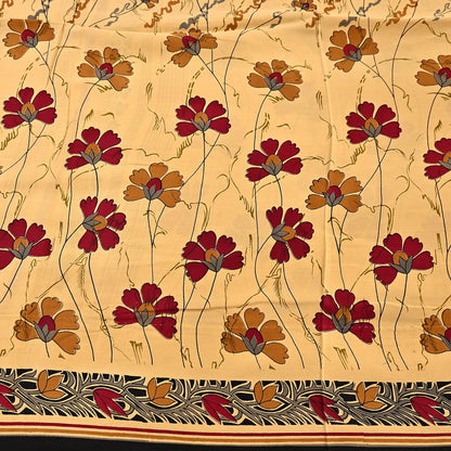 Indian Vintage Sari Beige Pure Crepe Silk Block Printed Sarees 5yd Sewing Soft Craft Fabric Wrap Dress making Crafting Quilting