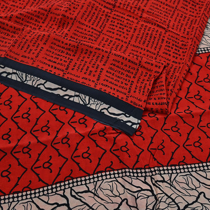 Indian Vintage Sari Red Pure Crepe Silk Printed Sarees 5yd Sewing Floral Soft Craft Fabric Wrap Dress making Crafting Quilting