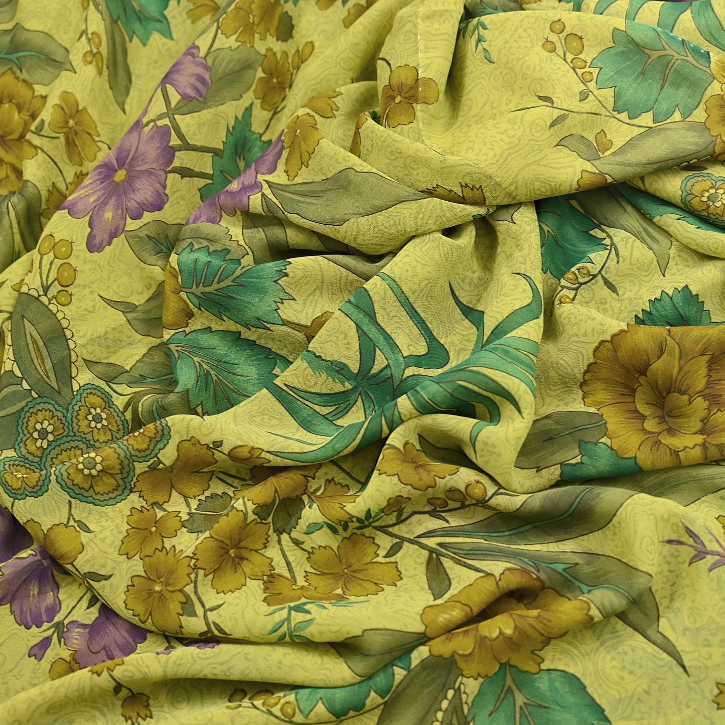 Indian Vintage Sari Green 100% Pure Georgette Silk Hand Printed Sarees Sewing 6yd Craft Fabric Soft Dress Designing for Crafting