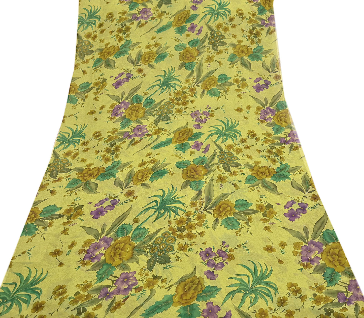 Indian Vintage Sari Green 100% Pure Georgette Silk Hand Printed Sarees Sewing 6yd Craft Fabric Soft Dress Designing for Crafting