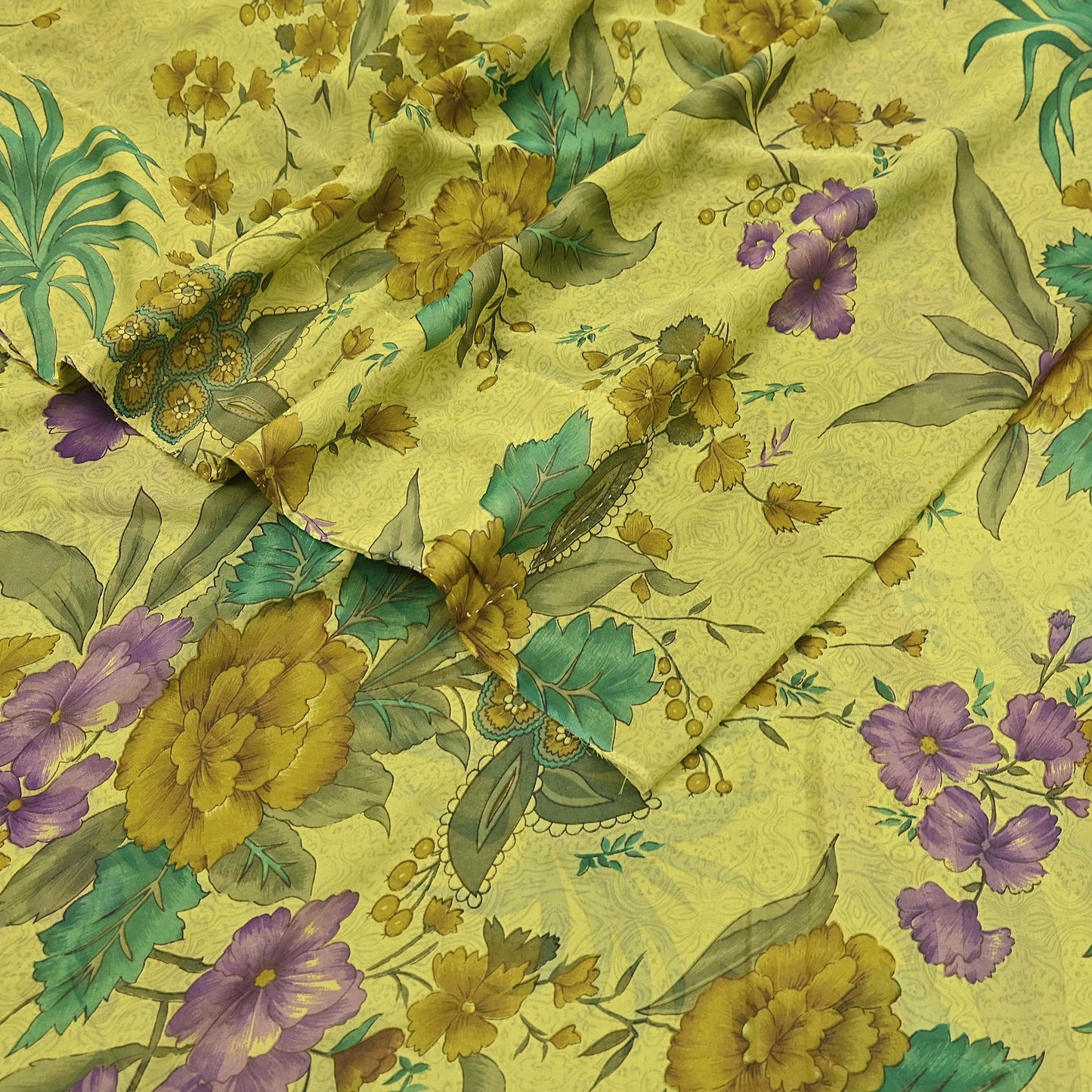 Indian Vintage Sari Green 100% Pure Georgette Silk Hand Printed Sarees Sewing 6yd Craft Fabric Soft Dress Designing for Crafting