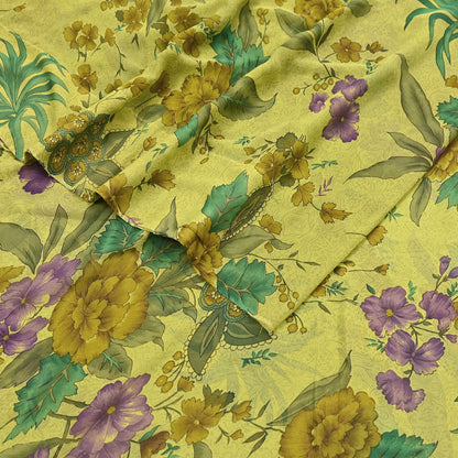 Indian Vintage Sari Green 100% Pure Georgette Silk Hand Printed Sarees Sewing 6yd Craft Fabric Soft Dress Designing for Crafting