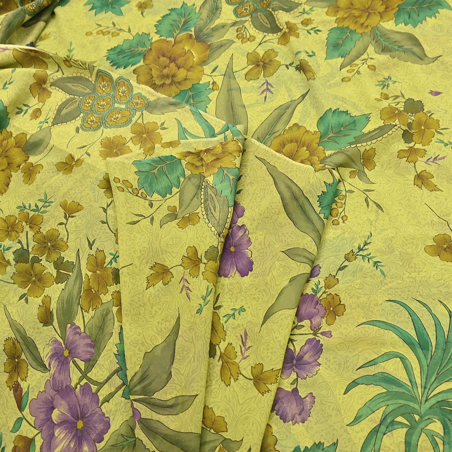 Indian Vintage Sari Green 100% Pure Georgette Silk Hand Printed Sarees Sewing 6yd Craft Fabric Soft Dress Designing for Crafting