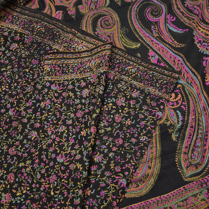 Indian Vintage Sari Black Printed Pure Silk Sarees Craft Fabric 5yd Sewing Floral Soft Dress Designing  for Crafting Quilting Upcycle Wrap
