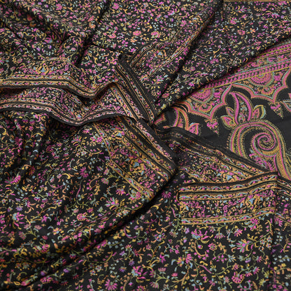 Indian Vintage Sari Black Printed Pure Silk Sarees Craft Fabric 5yd Sewing Floral Soft Dress Designing  for Crafting Quilting Upcycle Wrap