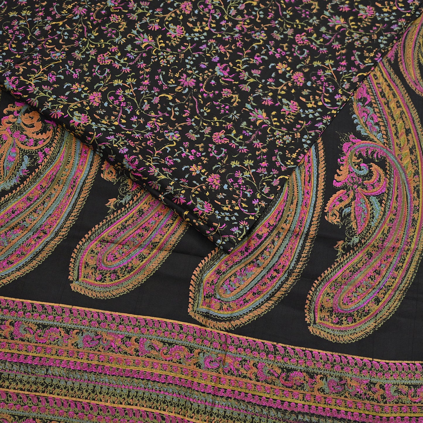 Indian Vintage Sari Black Printed Pure Silk Sarees Craft Fabric 5yd Sewing Floral Soft Dress Designing  for Crafting Quilting Upcycle Wrap