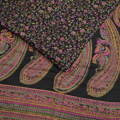 Indian Vintage Sari Black Printed Pure Silk Sarees Craft Fabric 5yd Sewing Floral Soft Dress Designing  for Crafting Quilting Upcycle Wrap