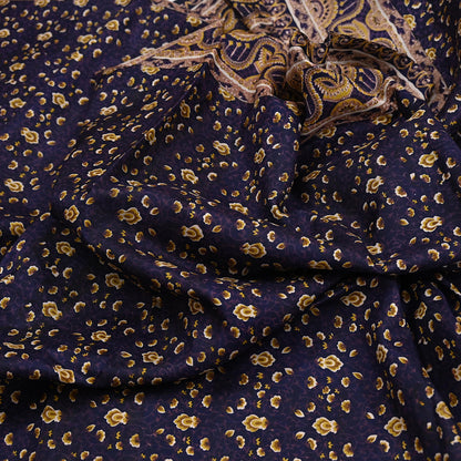 Vintage Blue Pure Silk Saree Indian Printed Floral Silk Fabric 6Yard Soft Sewing Material for Dressmaking, Quilting & Crafts