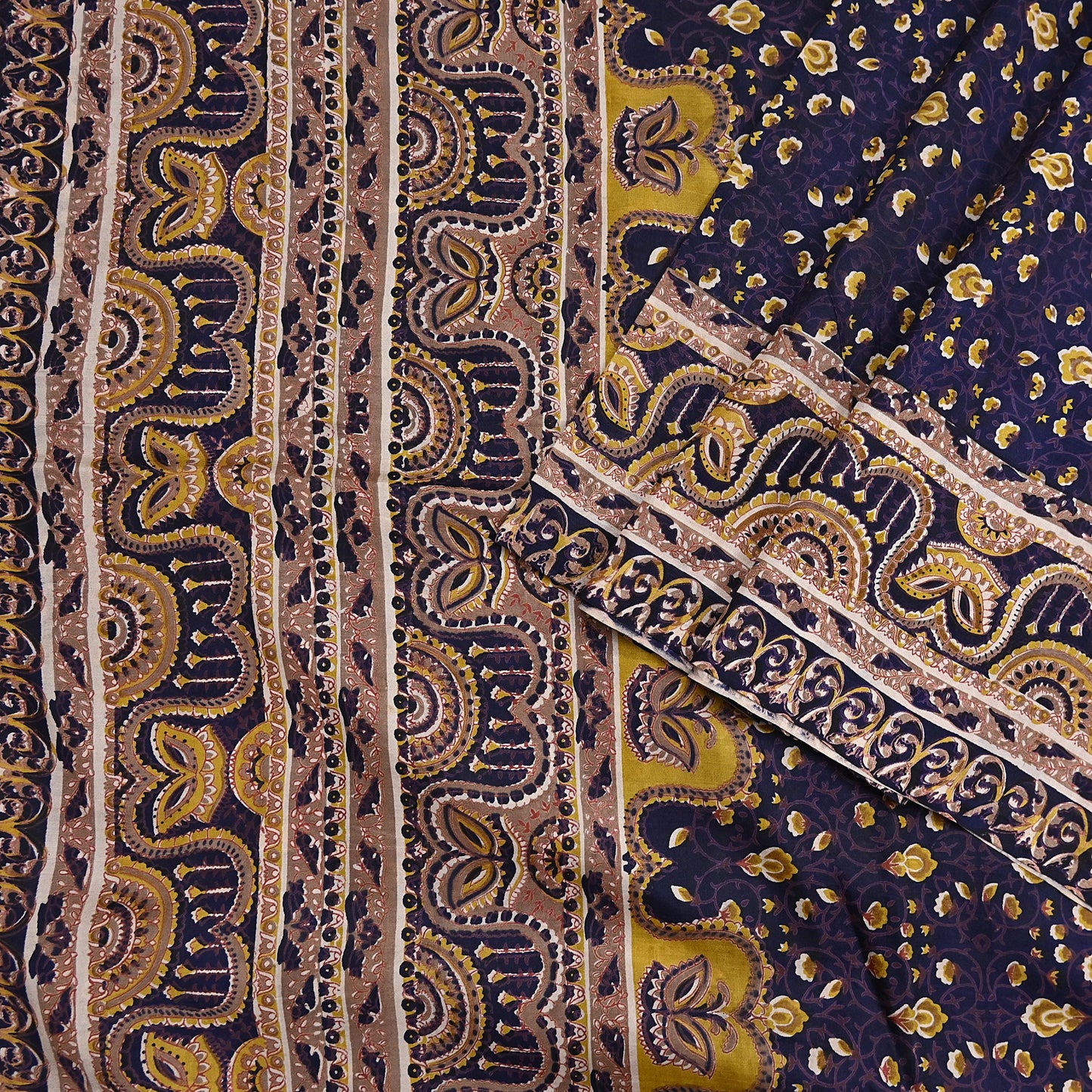 Vintage Blue Pure Silk Saree Indian Printed Floral Silk Fabric 6Yard Soft Sewing Material for Dressmaking, Quilting & Crafts