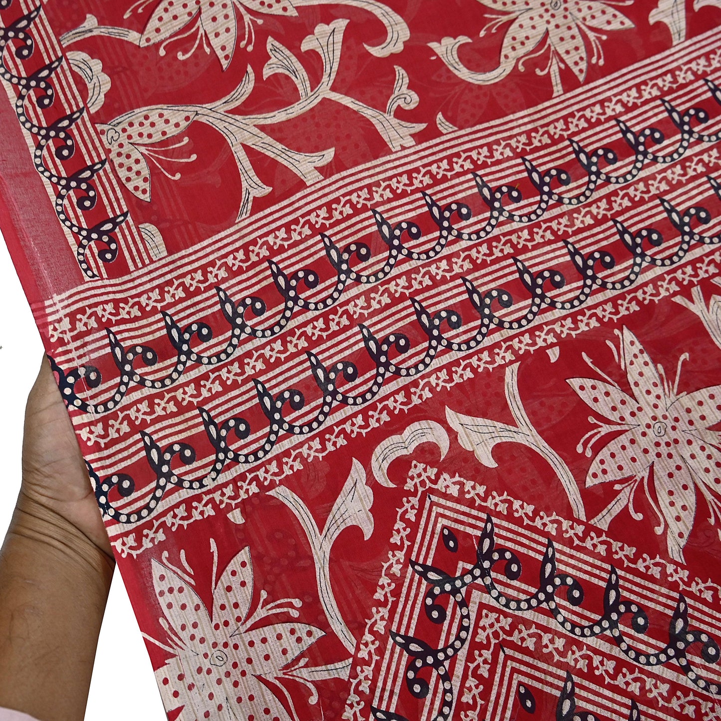 Indian Vintage Red Saree Printed 100% Pure Cotton Sari Craft Fabric 5Yd Soft Sewing Sarong Wrap Dress Making Quilting Crafting