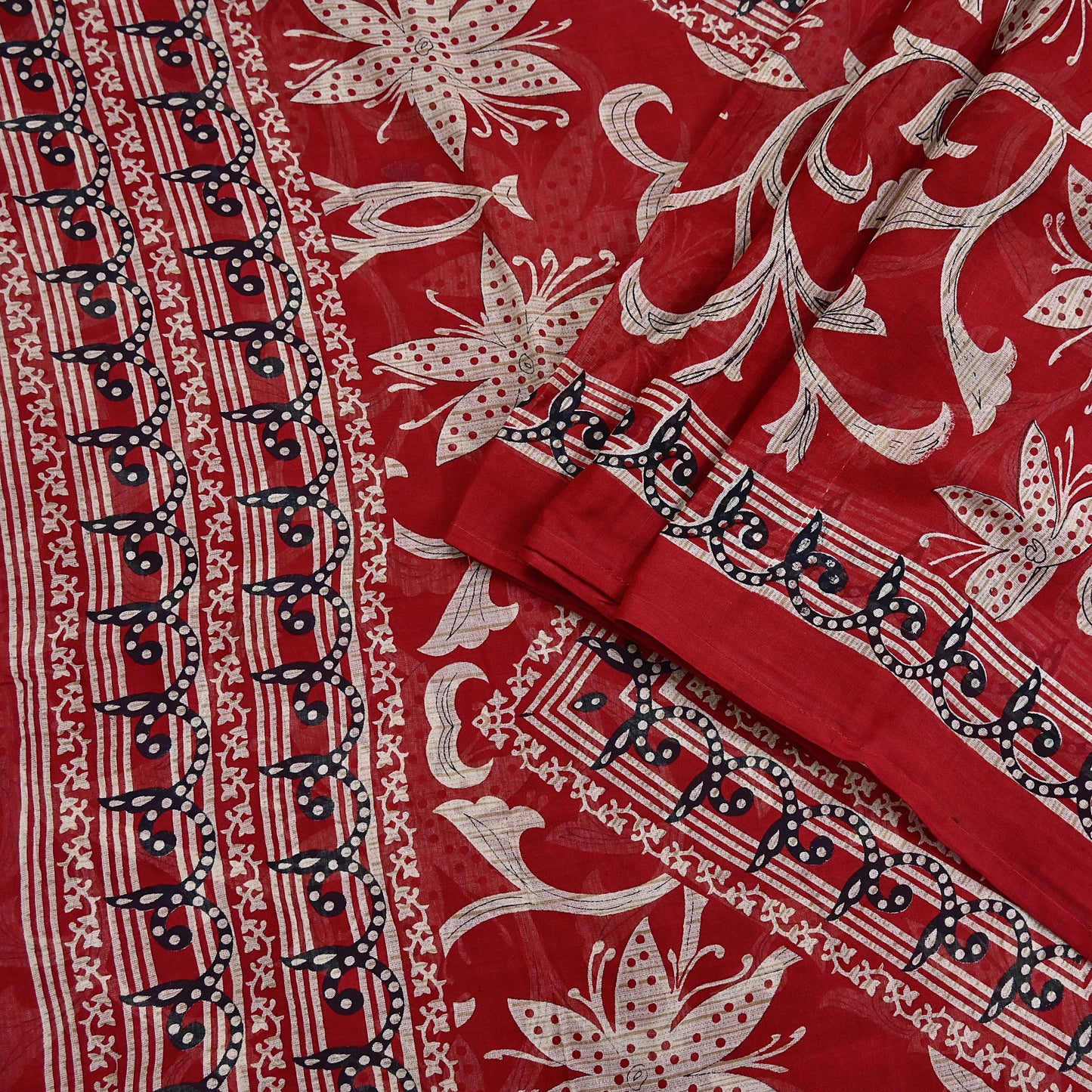 Indian Vintage Red Saree Printed 100% Pure Cotton Sari Craft Fabric 5Yd Soft Sewing Sarong Wrap Dress Making Quilting Crafting