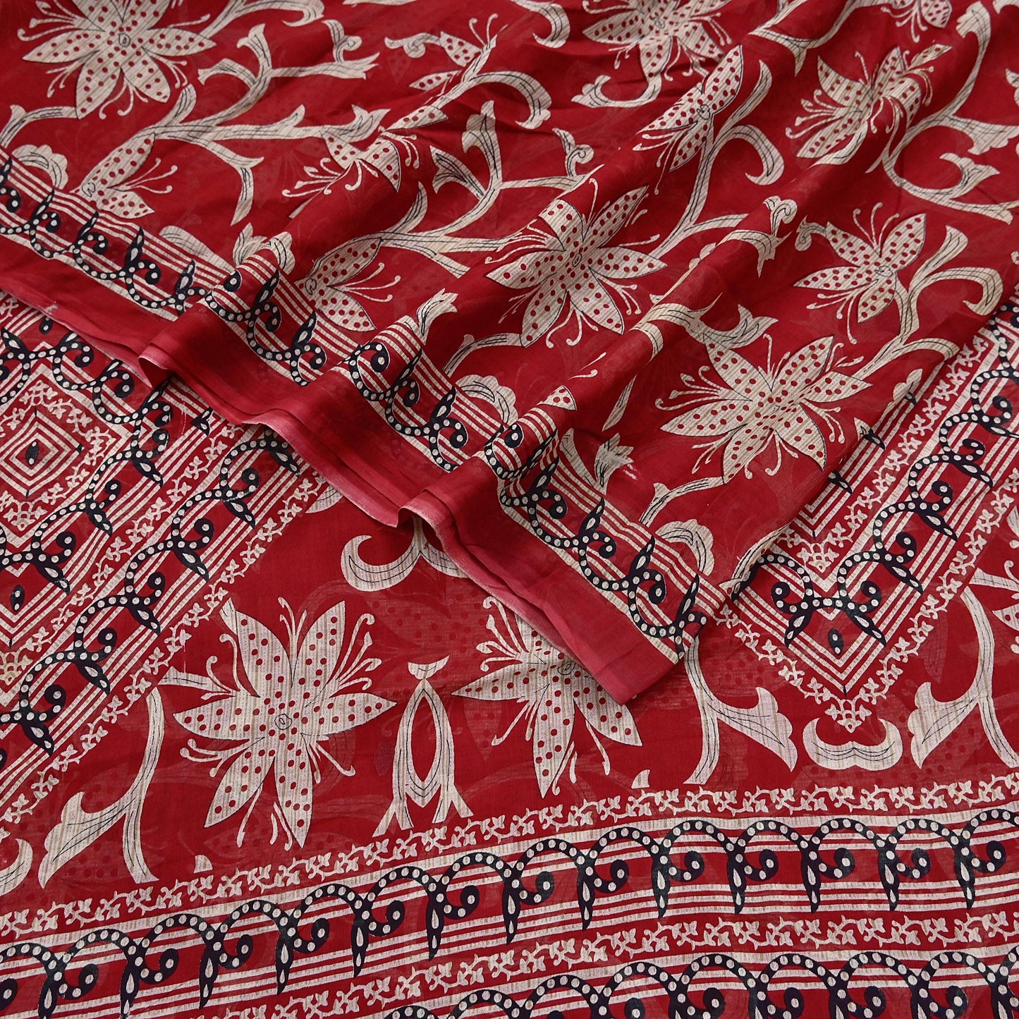 Indian Vintage Red Saree Printed 100% Pure Cotton Sari Craft Fabric 5Yd Soft Sewing Sarong Wrap Dress Making Quilting Crafting