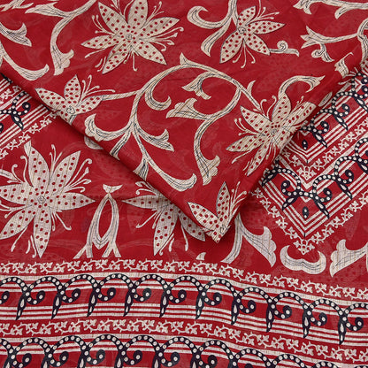 Indian Vintage Red Saree Printed 100% Pure Cotton Sari Craft Fabric 5Yd Soft Sewing Sarong Wrap Dress Making Quilting Crafting