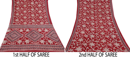 Indian Vintage Red Saree Printed 100% Pure Cotton Sari Craft Fabric 5Yd Soft Sewing Sarong Wrap Dress Making Quilting Crafting
