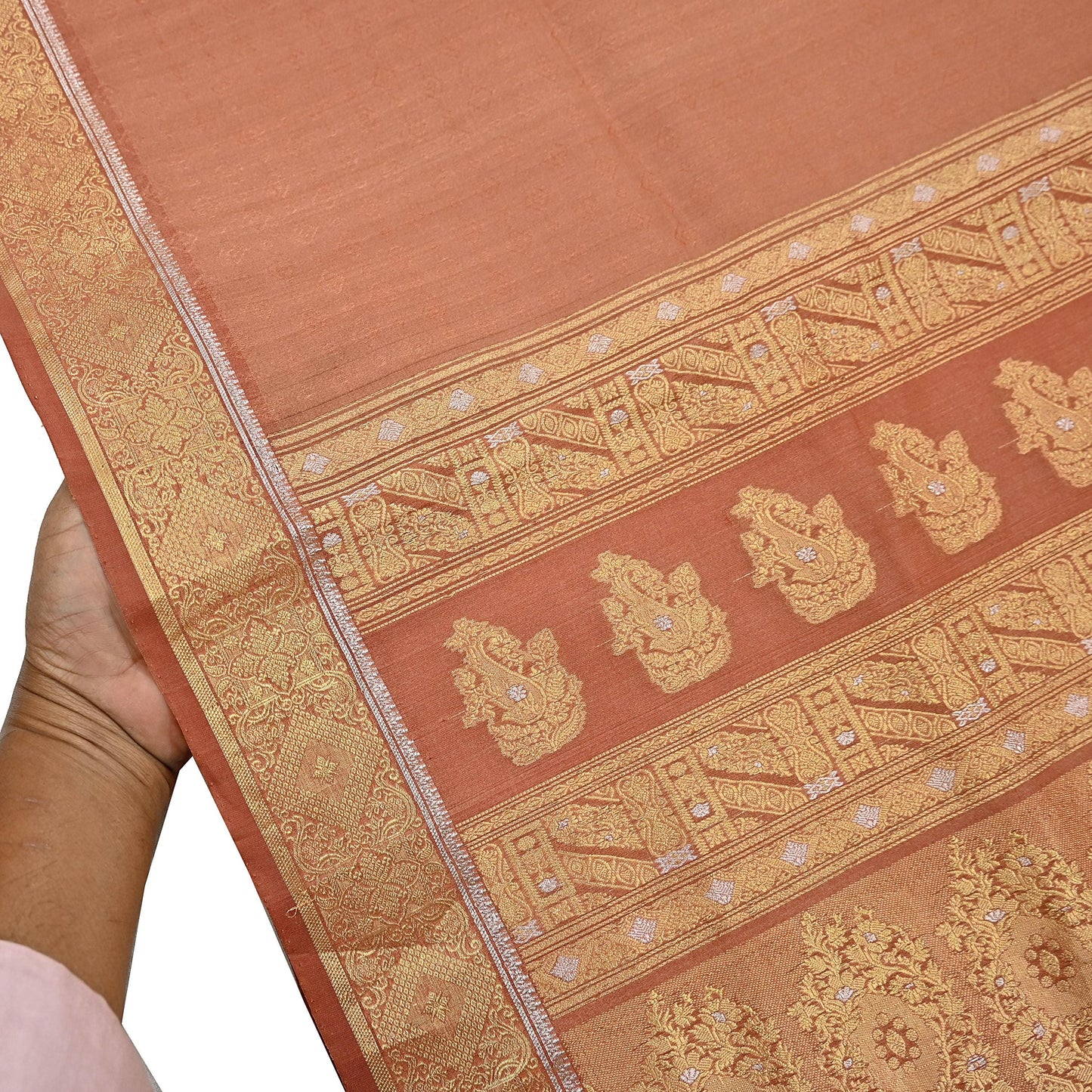 Indian Vintage Sari Peach  Pure Silk Hand Woven Sarees Fabric 5Yd Ethnic Dress Making Crafting Upcycle Quilting Zari Border