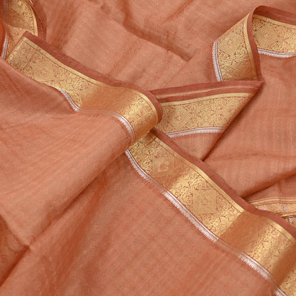 Indian Vintage Sari Peach  Pure Silk Hand Woven Sarees Fabric 5Yd Ethnic Dress Making Crafting Upcycle Quilting Zari Border