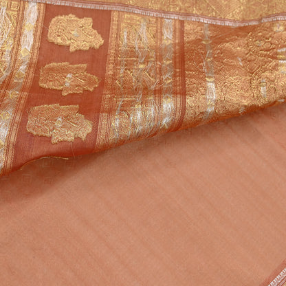 Indian Vintage Sari Peach  Pure Silk Hand Woven Sarees Fabric 5Yd Ethnic Dress Making Crafting Upcycle Quilting Zari Border