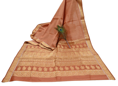 Indian Vintage Sari Peach  Pure Silk Hand Woven Sarees Fabric 5Yd Ethnic Dress Making Crafting Upcycle Quilting Zari Border