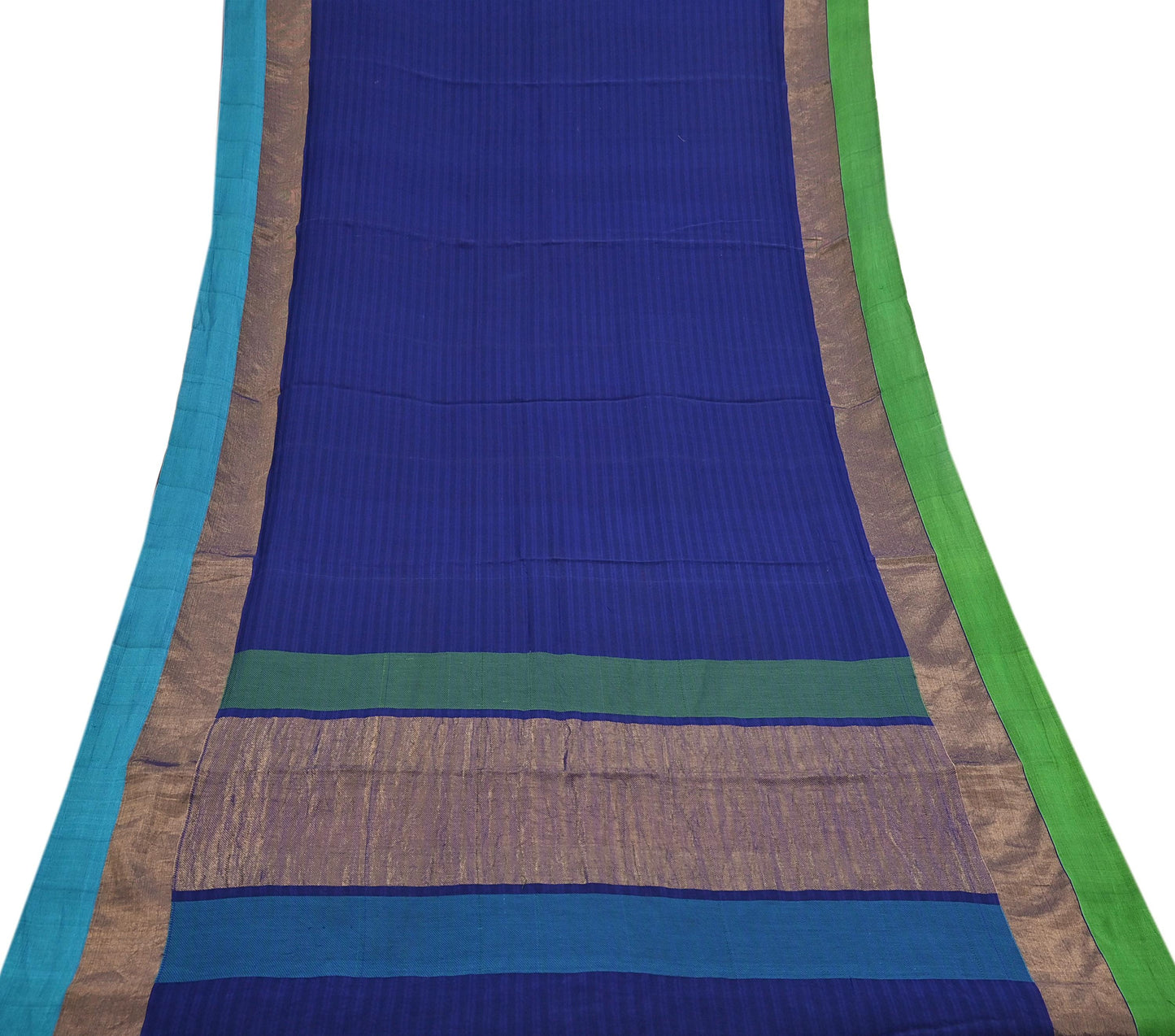 Indian Vintage Sari Blue Blend Silk Woven Saree Craft Fabric 5yd Soft Dress Designing Crafting Quilting Zari Border