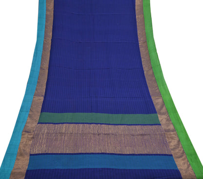 Indian Vintage Sari Blue Blend Silk Woven Saree Craft Fabric 5yd Soft Dress Designing Crafting Quilting Zari Border
