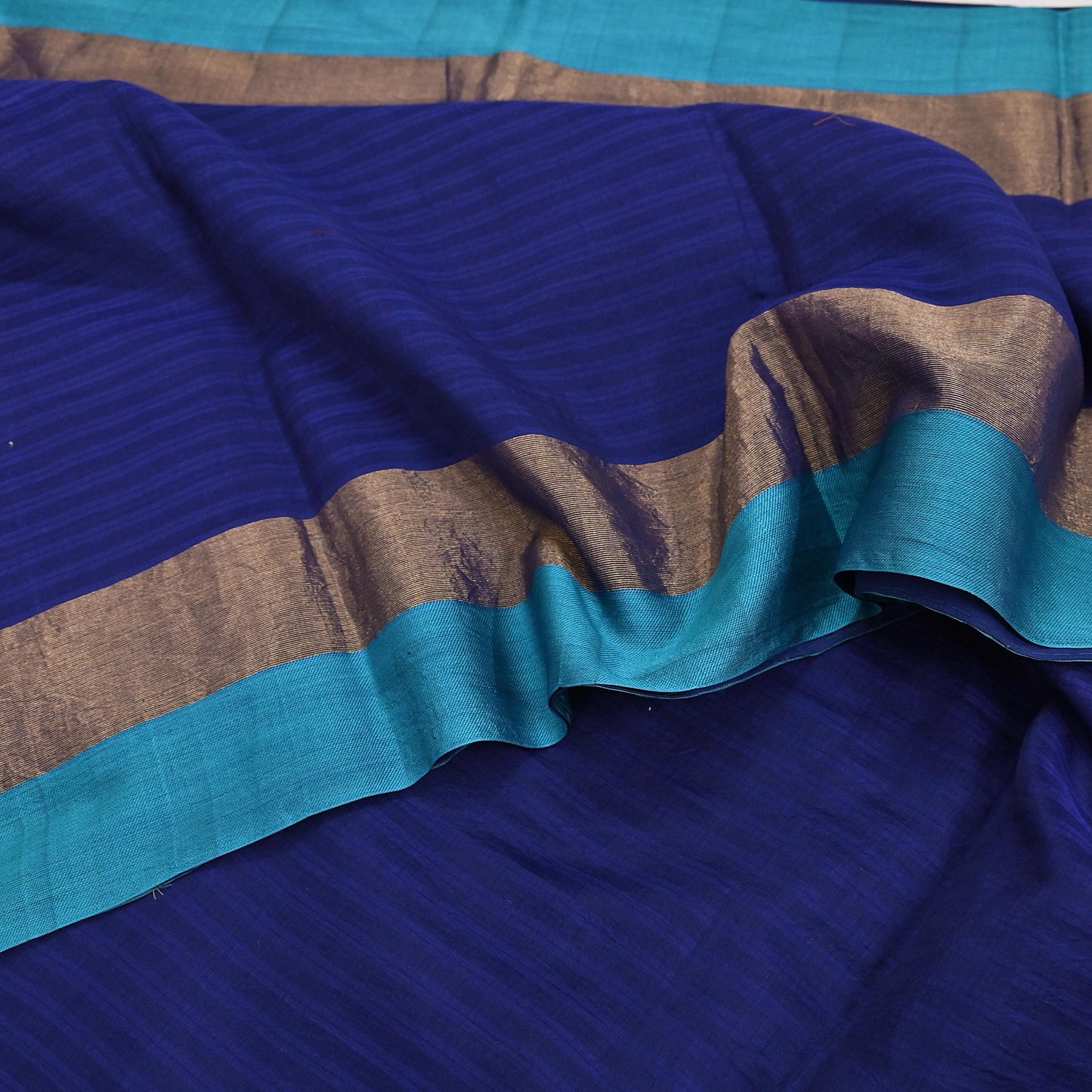 Indian Vintage Sari Blue Blend Silk Woven Saree Craft Fabric 5yd Soft Dress Designing Crafting Quilting Zari Border
