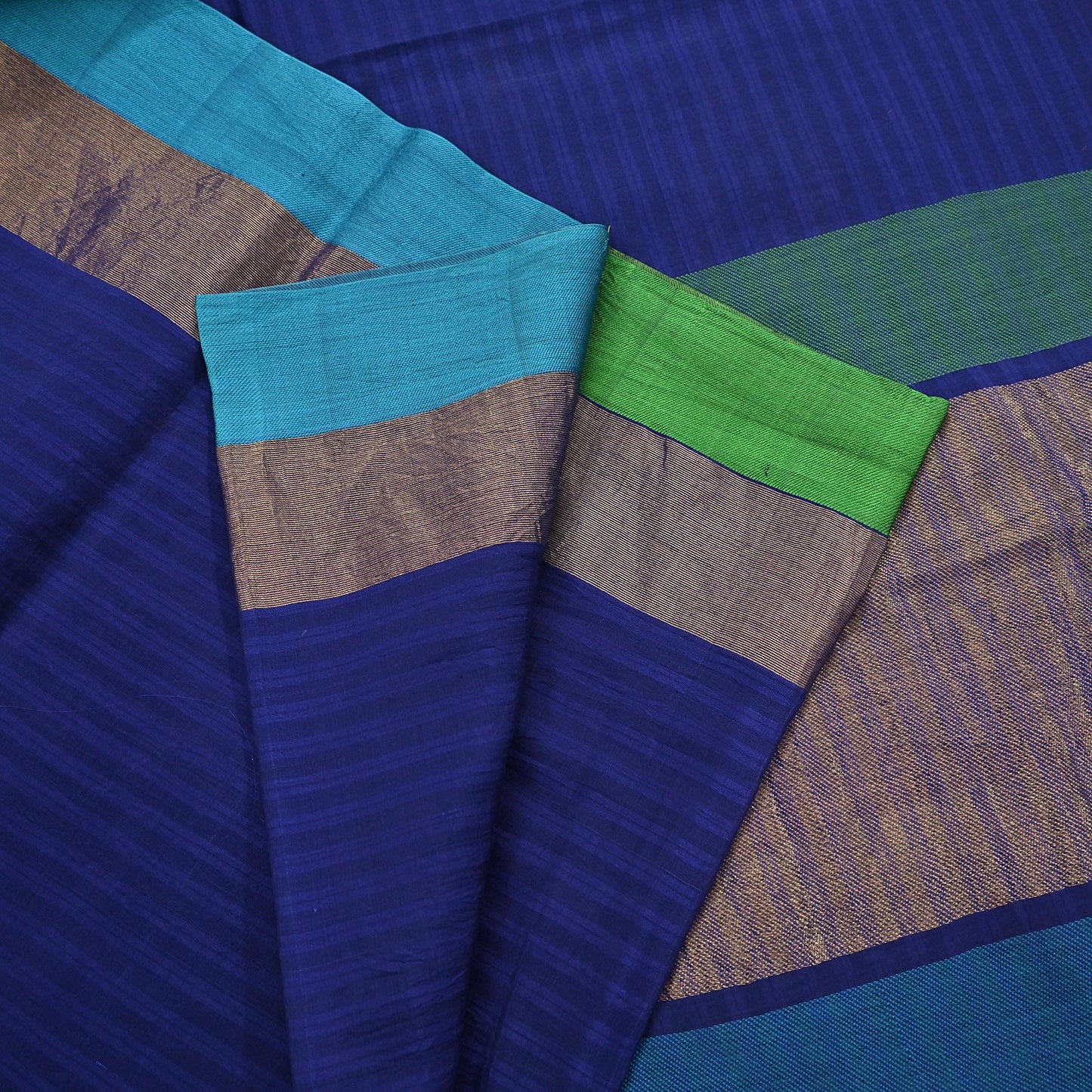 Indian Vintage Sari Blue Blend Silk Woven Saree Craft Fabric 5yd Soft Dress Designing Crafting Quilting Zari Border