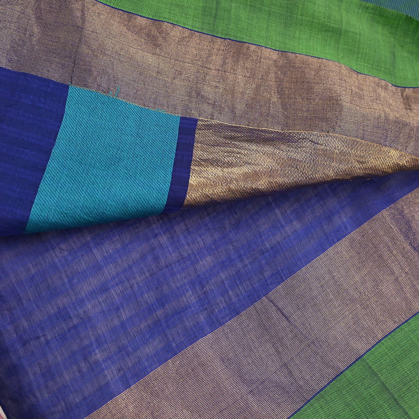 Indian Vintage Sari Blue Blend Silk Woven Saree Craft Fabric 5yd Soft Dress Designing Crafting Quilting Zari Border