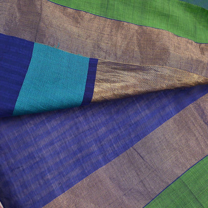 Indian Vintage Sari Blue Blend Silk Woven Saree Craft Fabric 5yd Soft Dress Designing Crafting Quilting Zari Border