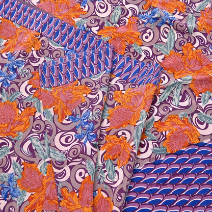 Indian Vintage Sari Purple Pure Crepe Silk Printed Sarees 5yd Sewing Floral Soft Craft Fabric Ethnic Wrap Dress Designing For Crafting