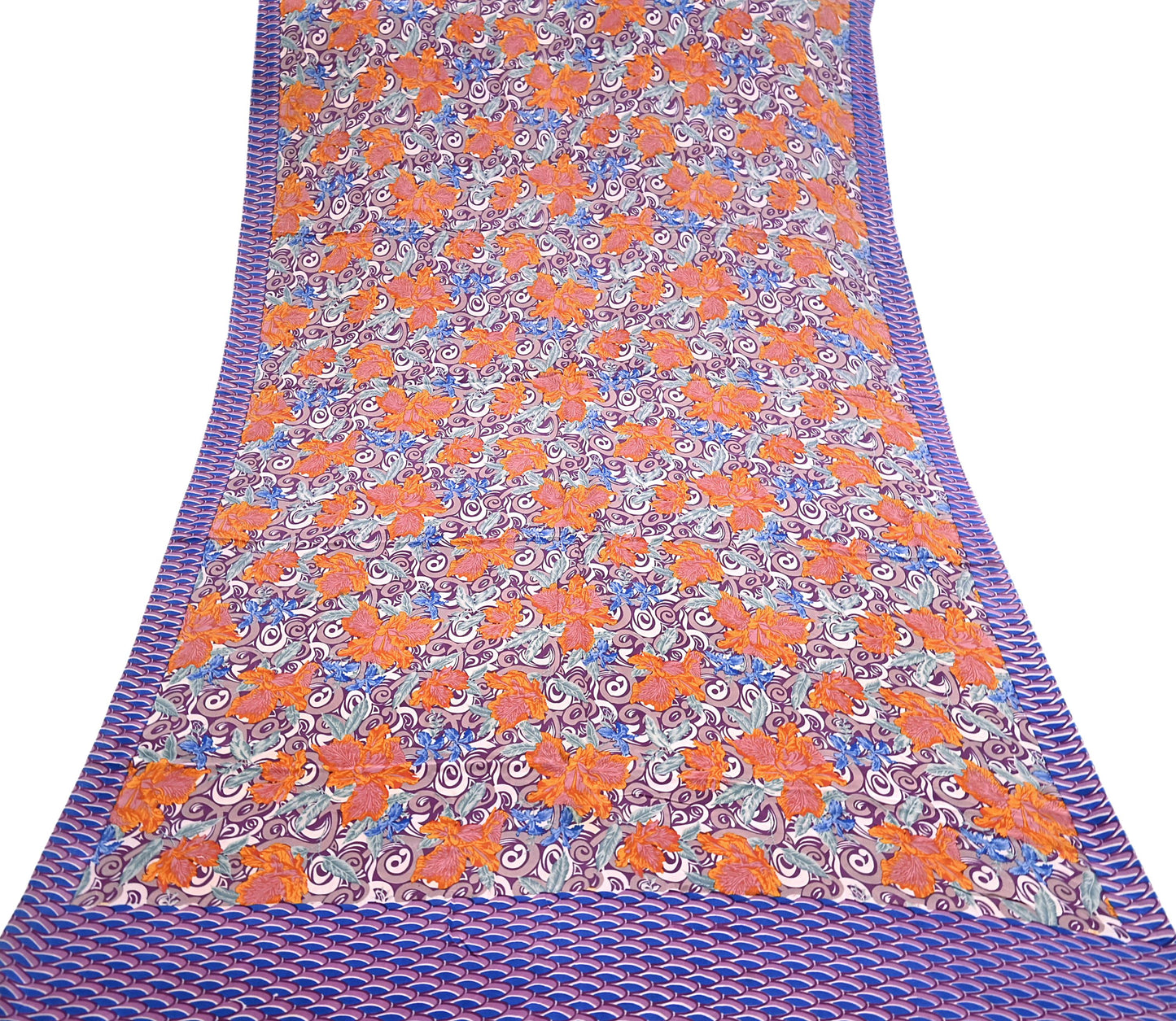 Indian Vintage Sari Purple Pure Crepe Silk Printed Sarees 5yd Sewing Floral Soft Craft Fabric Ethnic Wrap Dress Designing For Crafting