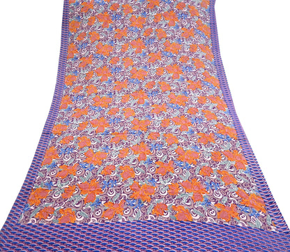 Indian Vintage Sari Purple Pure Crepe Silk Printed Sarees 5yd Sewing Floral Soft Craft Fabric Ethnic Wrap Dress Designing For Crafting