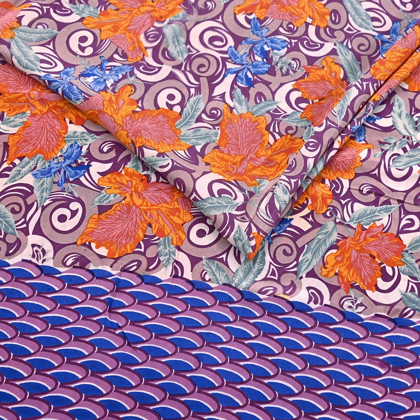Indian Vintage Sari Purple Pure Crepe Silk Printed Sarees 5yd Sewing Floral Soft Craft Fabric Ethnic Wrap Dress Designing For Crafting